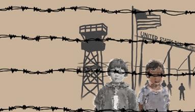 illustration of children behind barbed wire